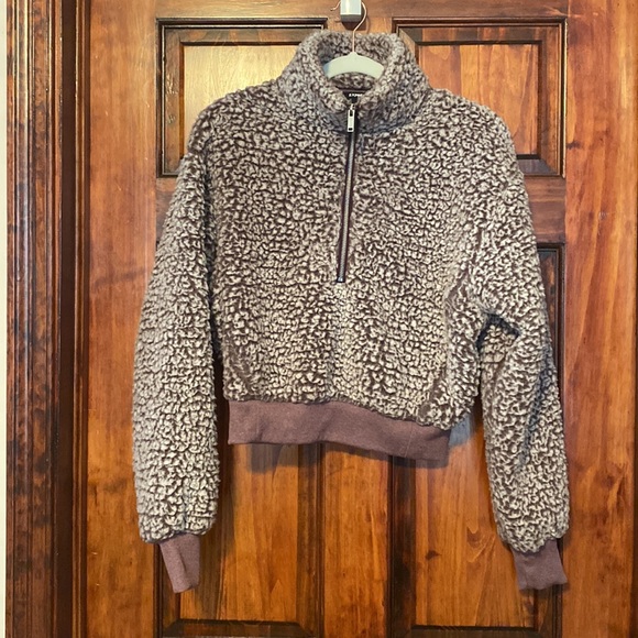 Express Factory Super Soft Cropped Half-Zip Pullover Sherpa Sweater Purple XS - Picture 4 of 12